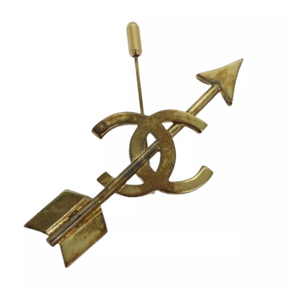 CHANEL arrow Brooch metal Gold CC Auth am6488 - Picture 1 of 13